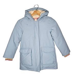 Mini BODEN Girls Jacket Sz 7-8 Sherpa Lined Hood Anorak Winter Coat Light Blue